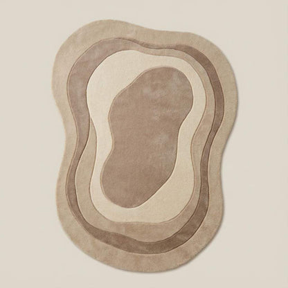 Organic irregular shaped wool rug with sculpted contour design, Scandinavian Japandi home décor
