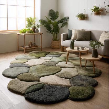 Hand-tufted organic shape wool area rug in moss green for a modern living room statement. __etsy:7243592580