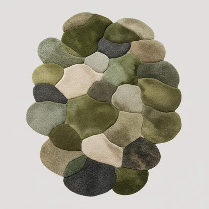 Full view of the abstract, irregular rug with light gray or cream border on a wooden floor. __etsy:7243592280