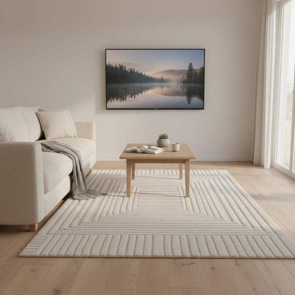 Neutral textured rug under a sofa. Large size area carpet for open-plan living. __etsy:7255214716