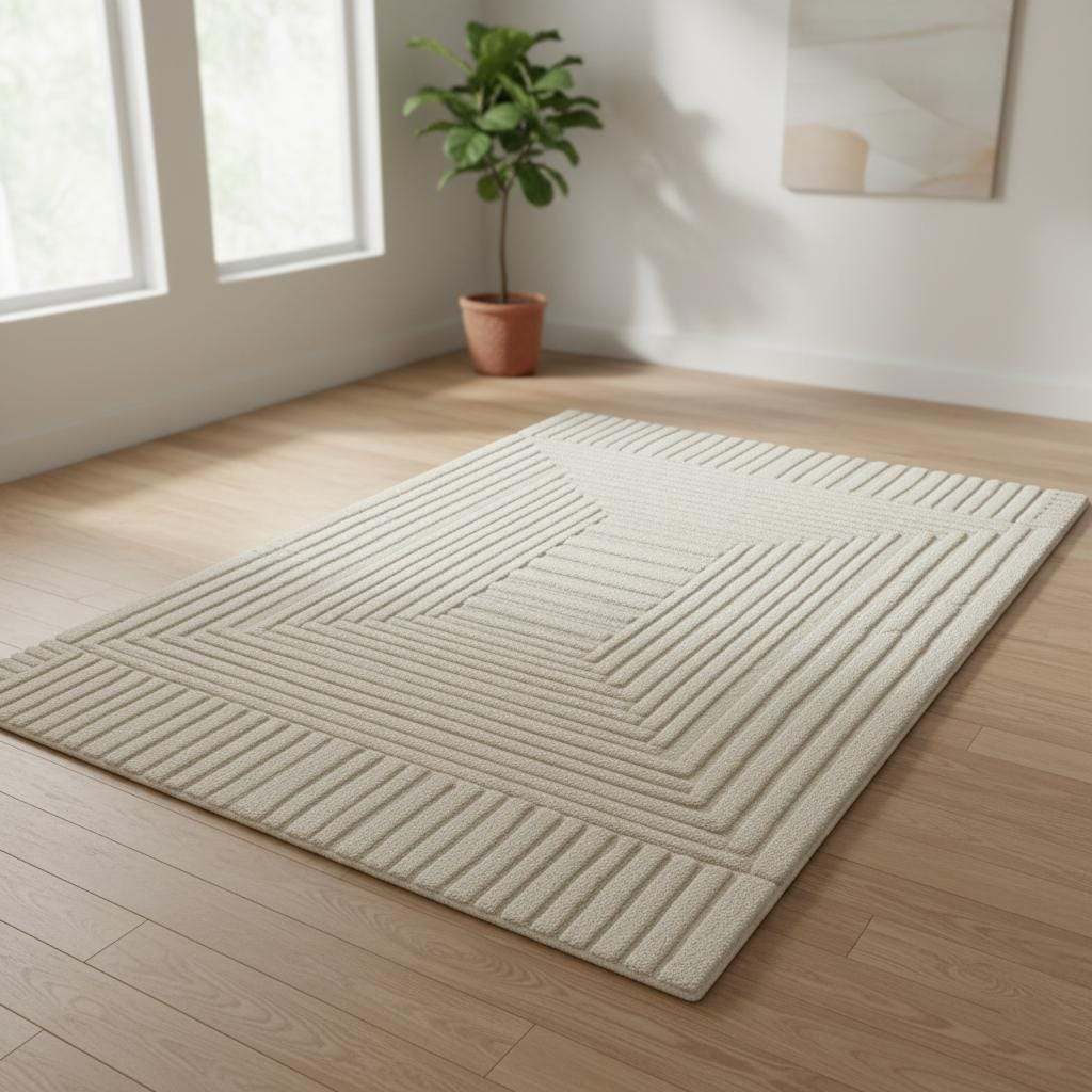 Minimalist ivory and cream area rug. Abstract, contemporary pattern for living room or bedroom. __etsy:7255214718