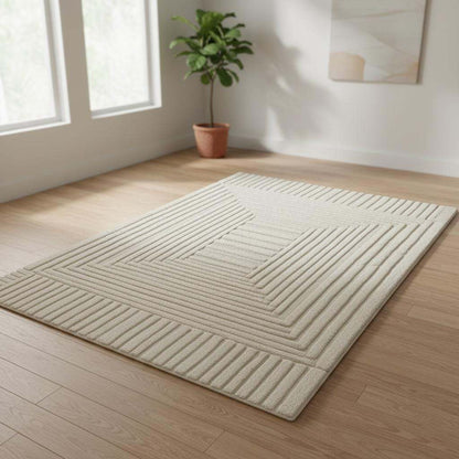 Minimalist ivory and cream area rug. Abstract, contemporary pattern for living room or bedroom. __etsy:7255214718