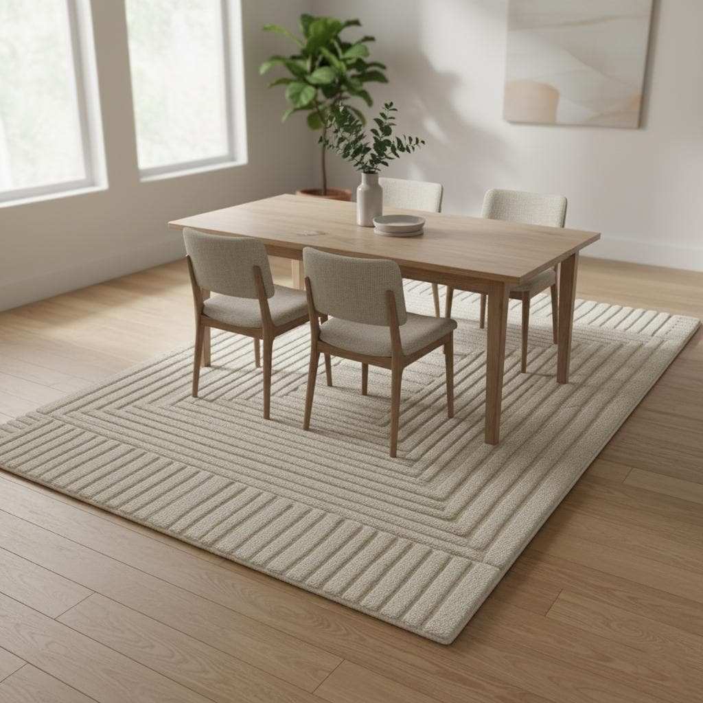 Hand-Tufted Wool Rug: Neutral Beige 3D Sculptural Texture Teppich __etsy:7303163179