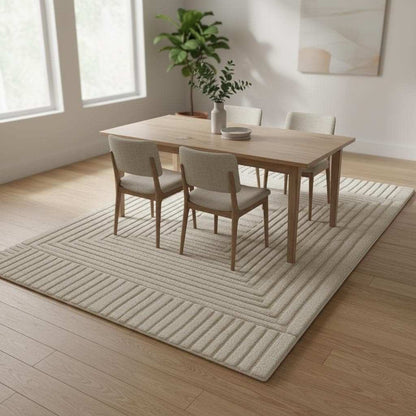 Hand-Tufted Wool Rug: Neutral Beige 3D Sculptural Texture Teppich __etsy:7303163179