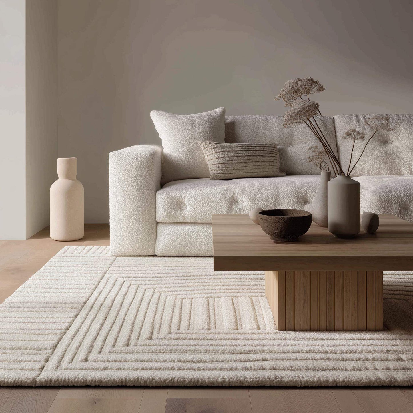 Hand-Tufted Wool Rug: Neutral Beige 3D Sculptural Texture Teppich __etsy:7303163251
