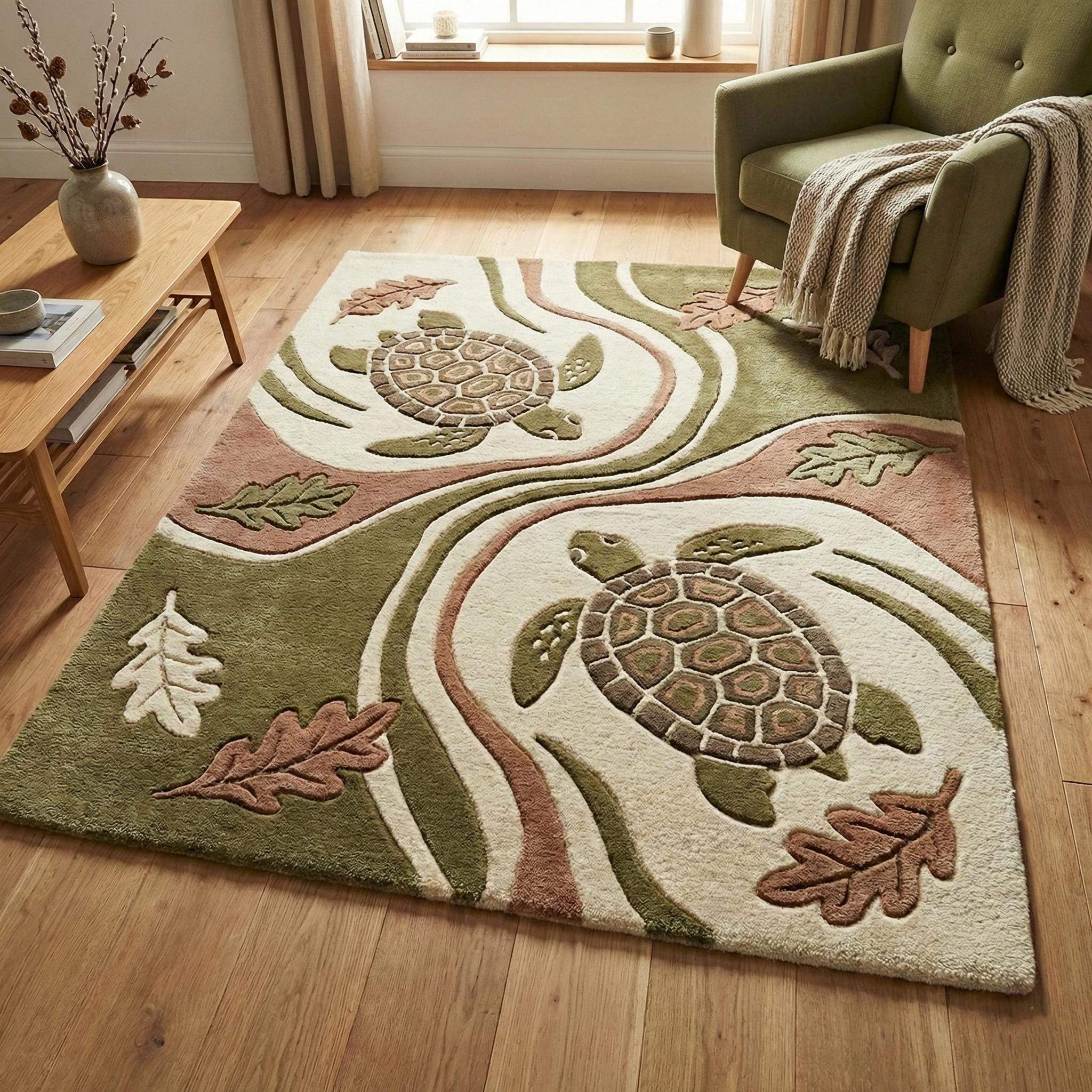 Hand Tufted Wool Turtle Area Rug for Coastal Living Room Decor ...