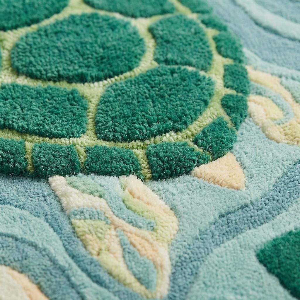 Hand-Tufted Wool Turtle Rug, Coastal Lily Pad Area Carpet, Sea Life Nursery Decor __etsy:7874478941