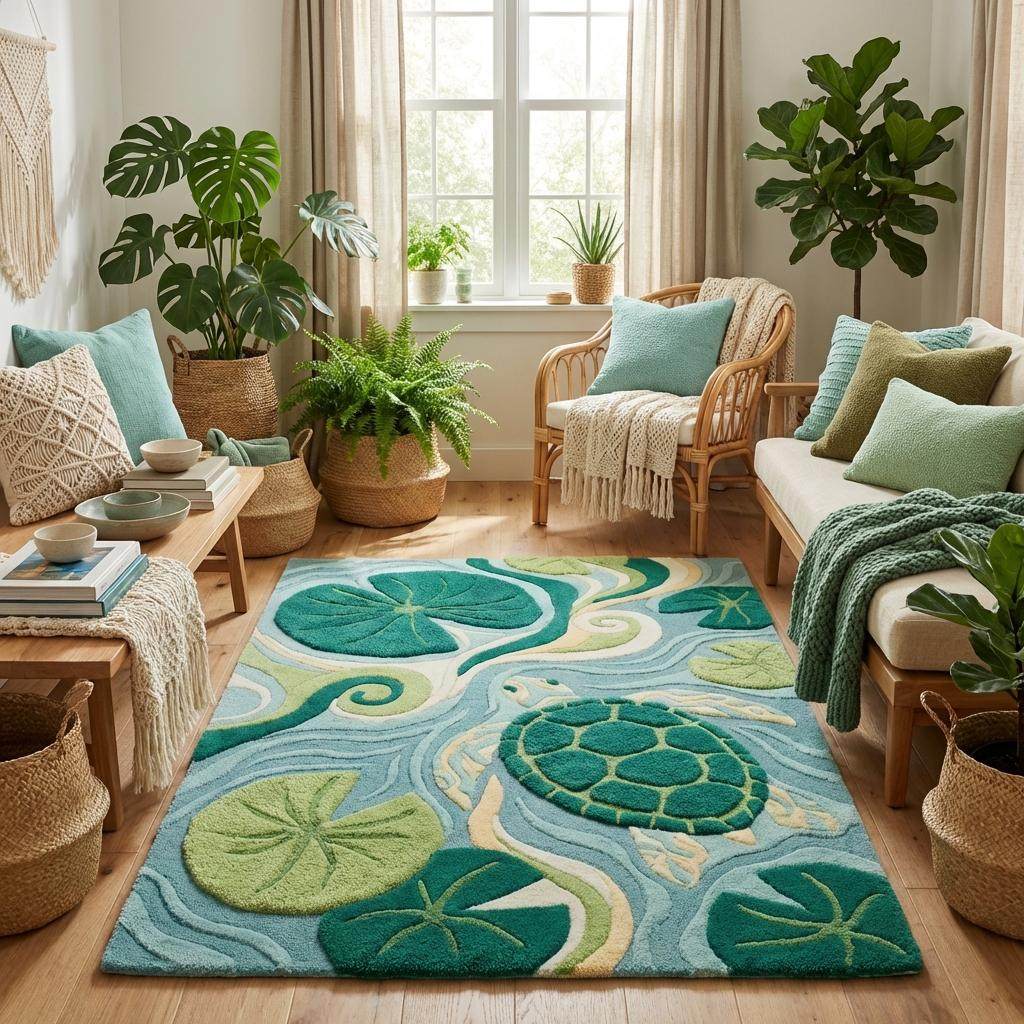 Modern kids room rug featuring sea life design ideal for nursery or playroom decor __etsy:7826529538