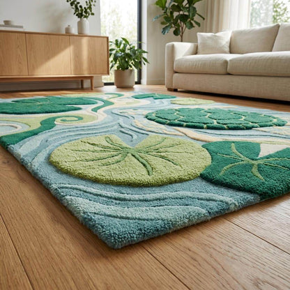 Artistic tufted carpet with high low texture creating dimensional ocean wave effect __etsy:7874478861