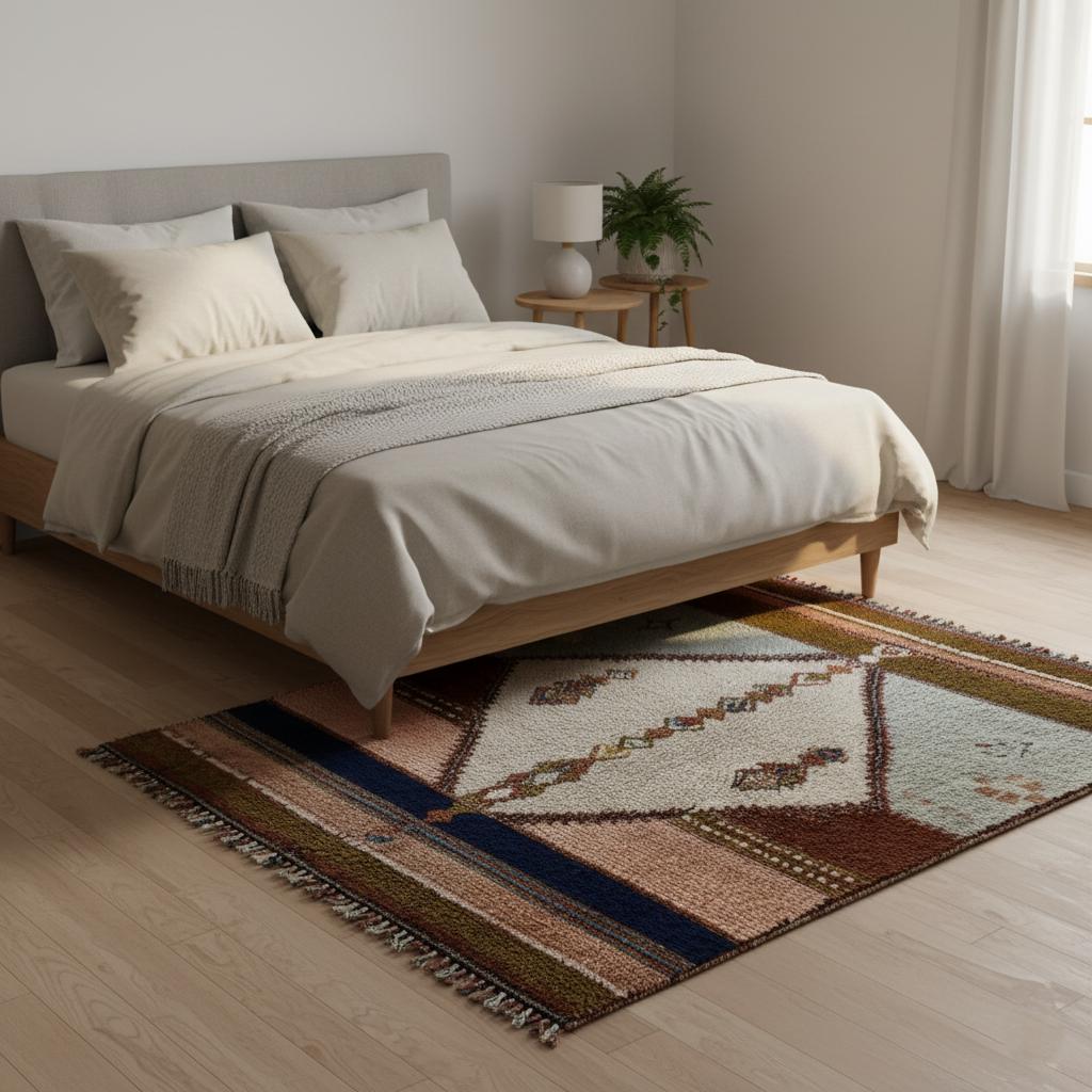 Hand-Woven Moroccan Wool Rug | Blush Pink & Sage Berber Design