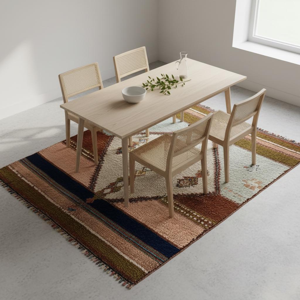 Hand-Woven Moroccan Wool Rug | Blush Pink & Sage Berber Design