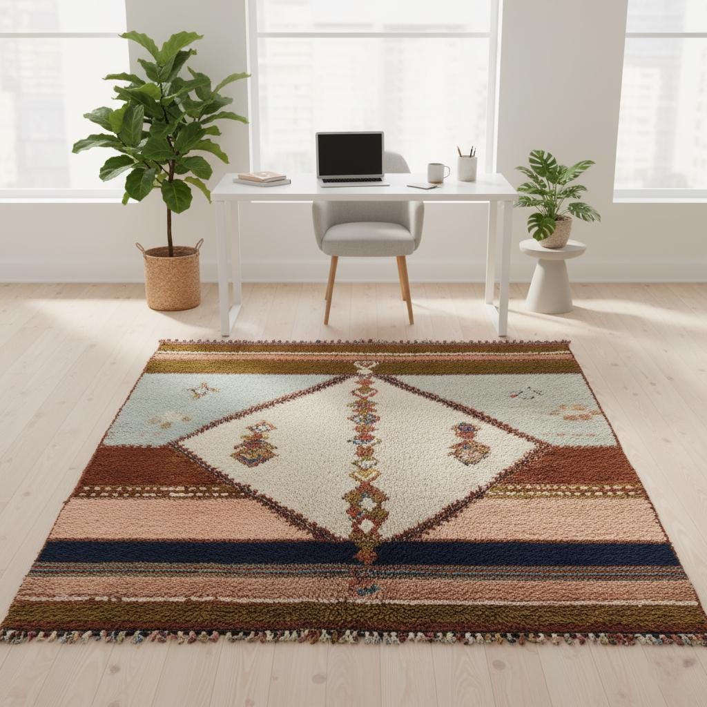 Hand-Woven Moroccan Wool Rug | Blush Pink & Sage Berber Design