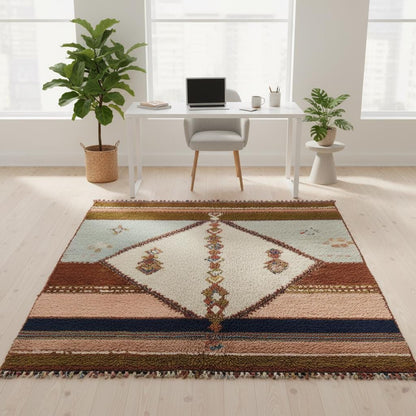 Hand-Woven Moroccan Wool Rug | Blush Pink & Sage Berber Design