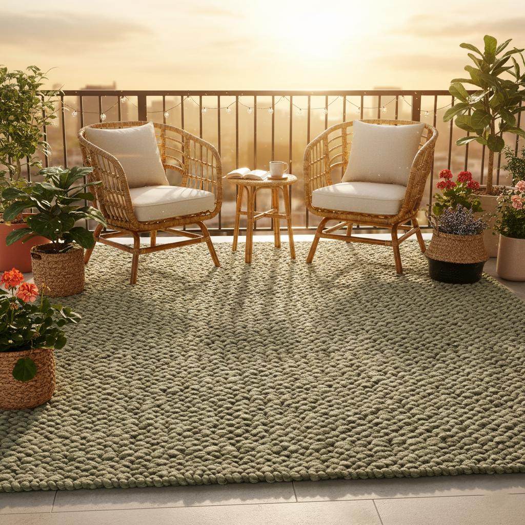Hand-crafted Sage Olive Wool Loop-Pile Rug • Chunky Textured Living Room Rug Carpet Handmade • Natural Beige Accent Indoor Floor Teppich