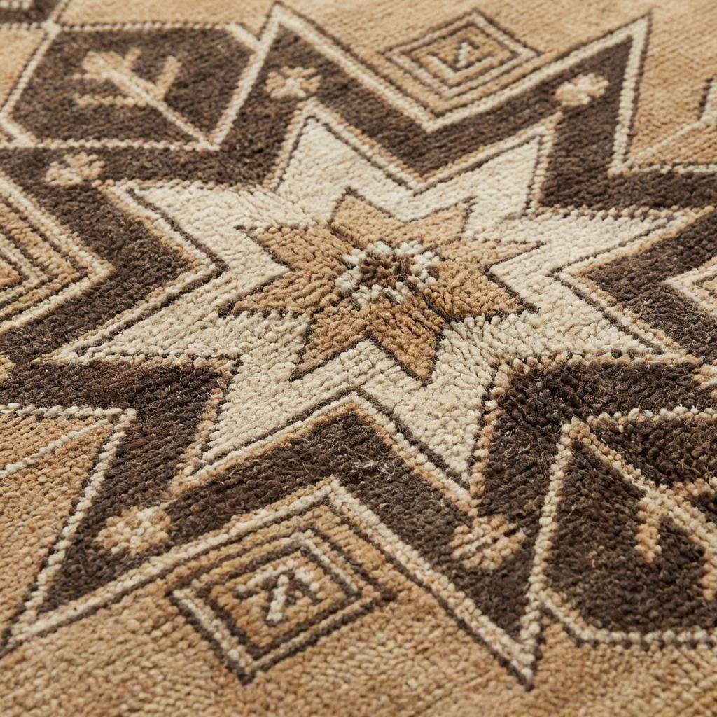 Hand knotted Vintage Style Anatolian Rug, Earth Tone Brown Beige Wool Area Rug, Geometric Pattern for Living Room