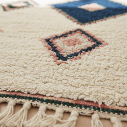 Handloom Moroccan Kilim Rug – Indigo Diamond Wool, Boho Accent Carpet
