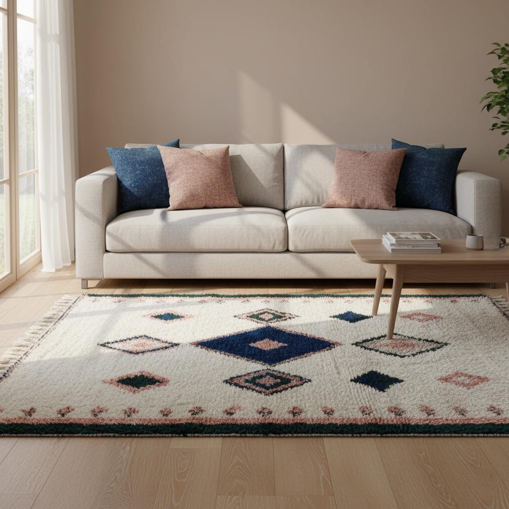 Handloom Moroccan Kilim Rug – Indigo Diamond Wool, Boho Accent Carpet