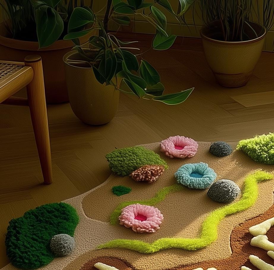 Handmade Tufted Dinosaur Skeleton Rug: 3D Textured Acrylic Yarn Carpet