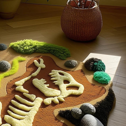 Handmade Tufted Dinosaur Skeleton Rug: 3D Textured Acrylic Yarn Carpet