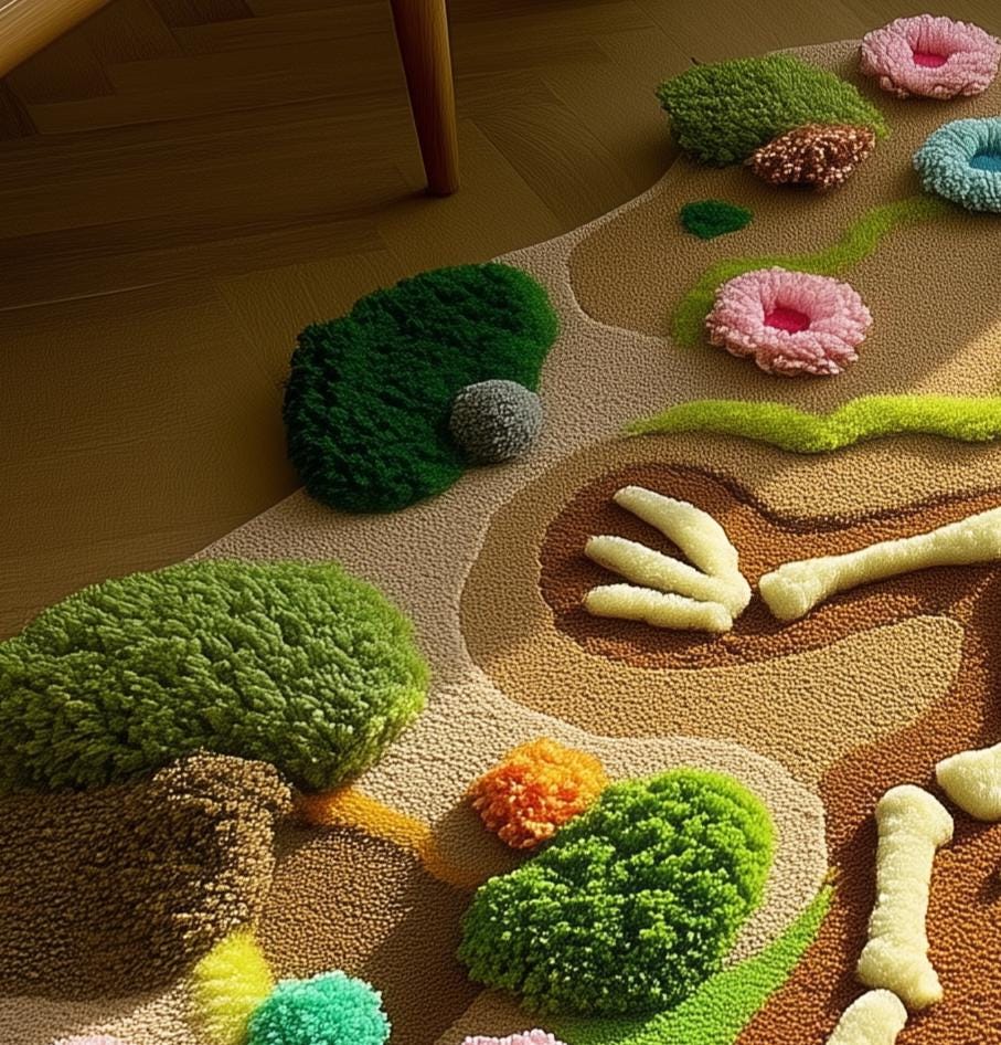 Handmade Tufted Dinosaur Skeleton Rug: 3D Textured Acrylic Yarn Carpet