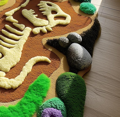 Handmade Tufted Dinosaur Skeleton Rug: 3D Textured Acrylic Yarn Carpet