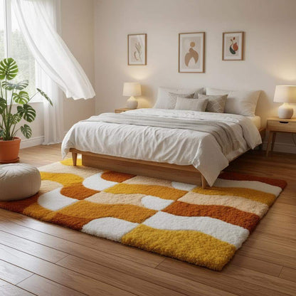 Handmade Tufted Shag Rug: Retro 70s Boho Wavy Design