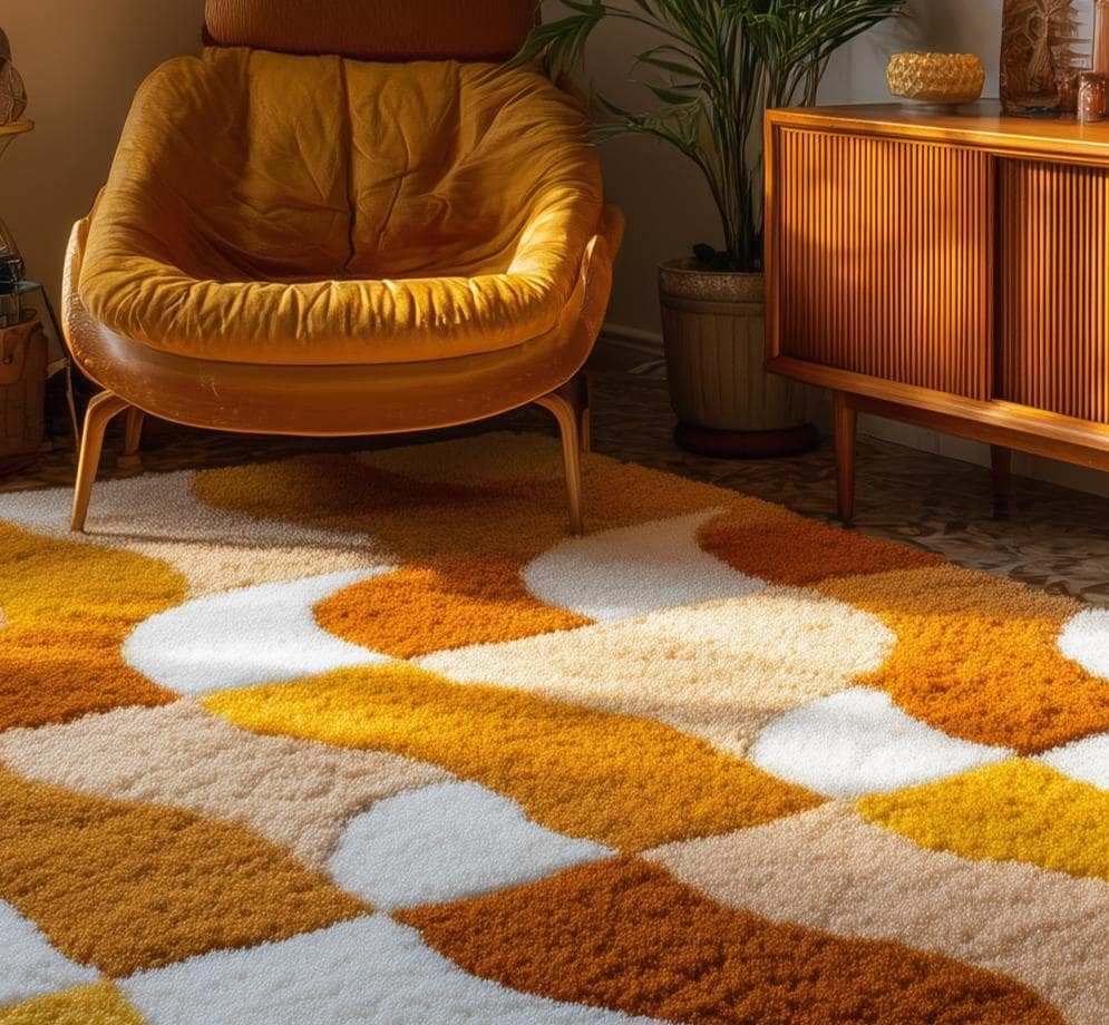 Handmade Tufted Shag Rug: Retro 70s Boho Wavy Design