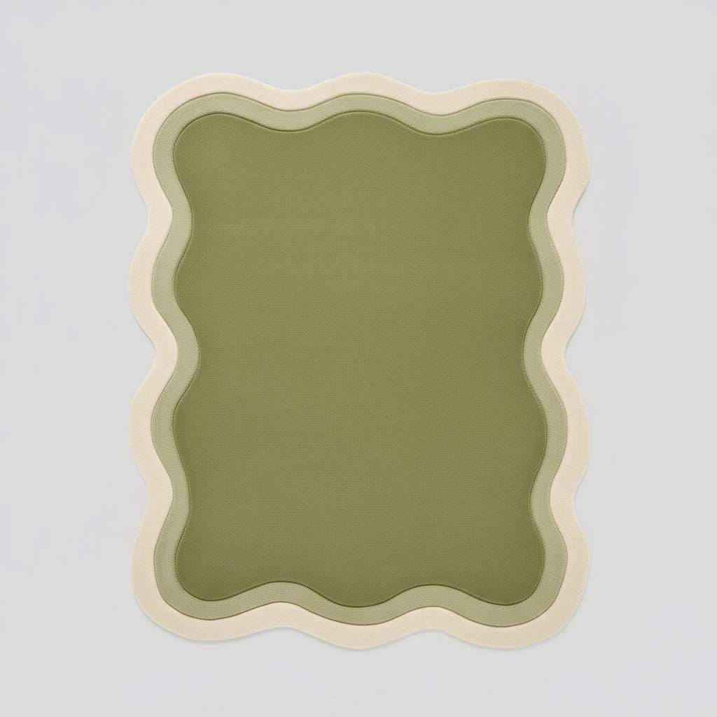 Handmade Tufted Wavy Green Rug: Modern Minimalist Floor Art