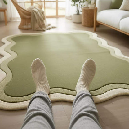 Handmade Tufted Wavy Green Rug: Modern Minimalist Floor Art