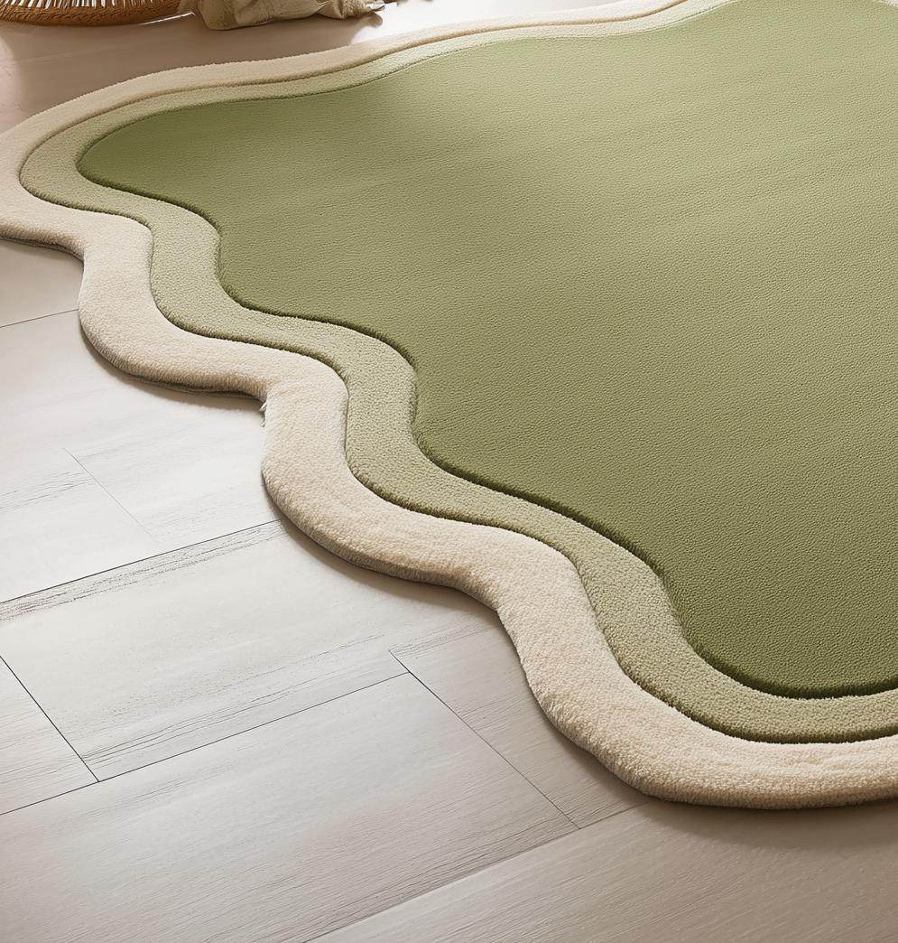 Handmade Tufted Wavy Green Rug: Modern Minimalist Floor Art
