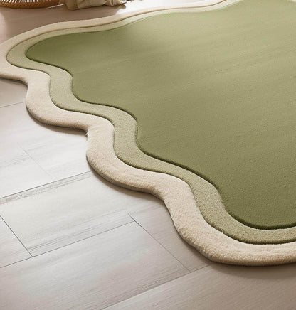 Handmade Tufted Wavy Green Rug: Modern Minimalist Floor Art