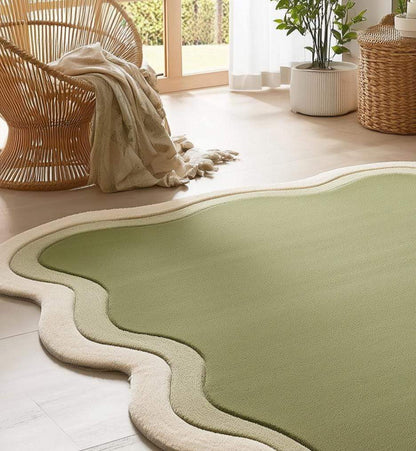 Handmade Tufted Wavy Green Rug: Modern Minimalist Floor Art