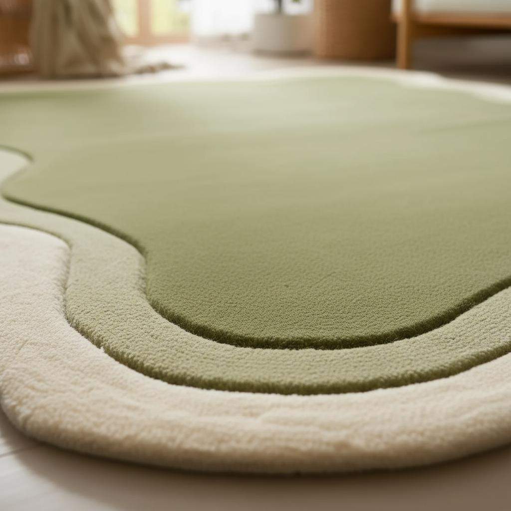 Handmade Tufted Wavy Green Rug: Modern Minimalist Floor Art