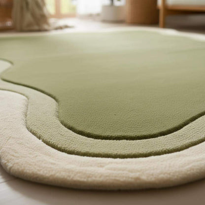 Handmade Tufted Wavy Green Rug: Modern Minimalist Floor Art