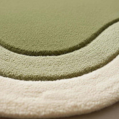 Handmade Tufted Wavy Green Rug: Modern Minimalist Floor Art