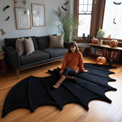 Handmade Tufted Wool Bat Rug: Gothic Halloween Decor 6x9