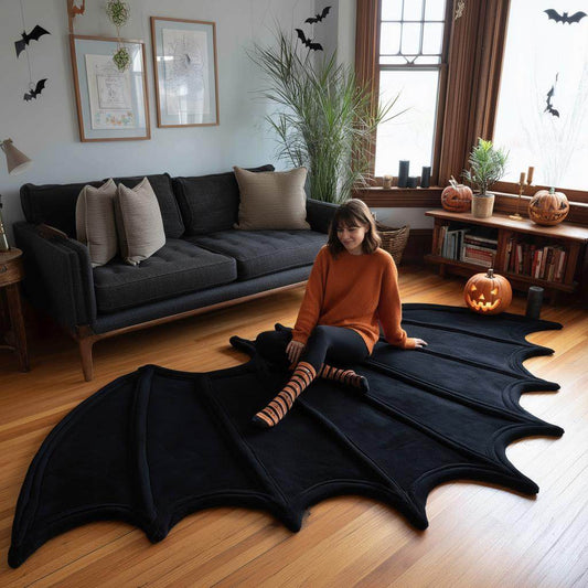 Handmade Tufted Wool Bat Rug: Gothic Halloween Decor 6x9