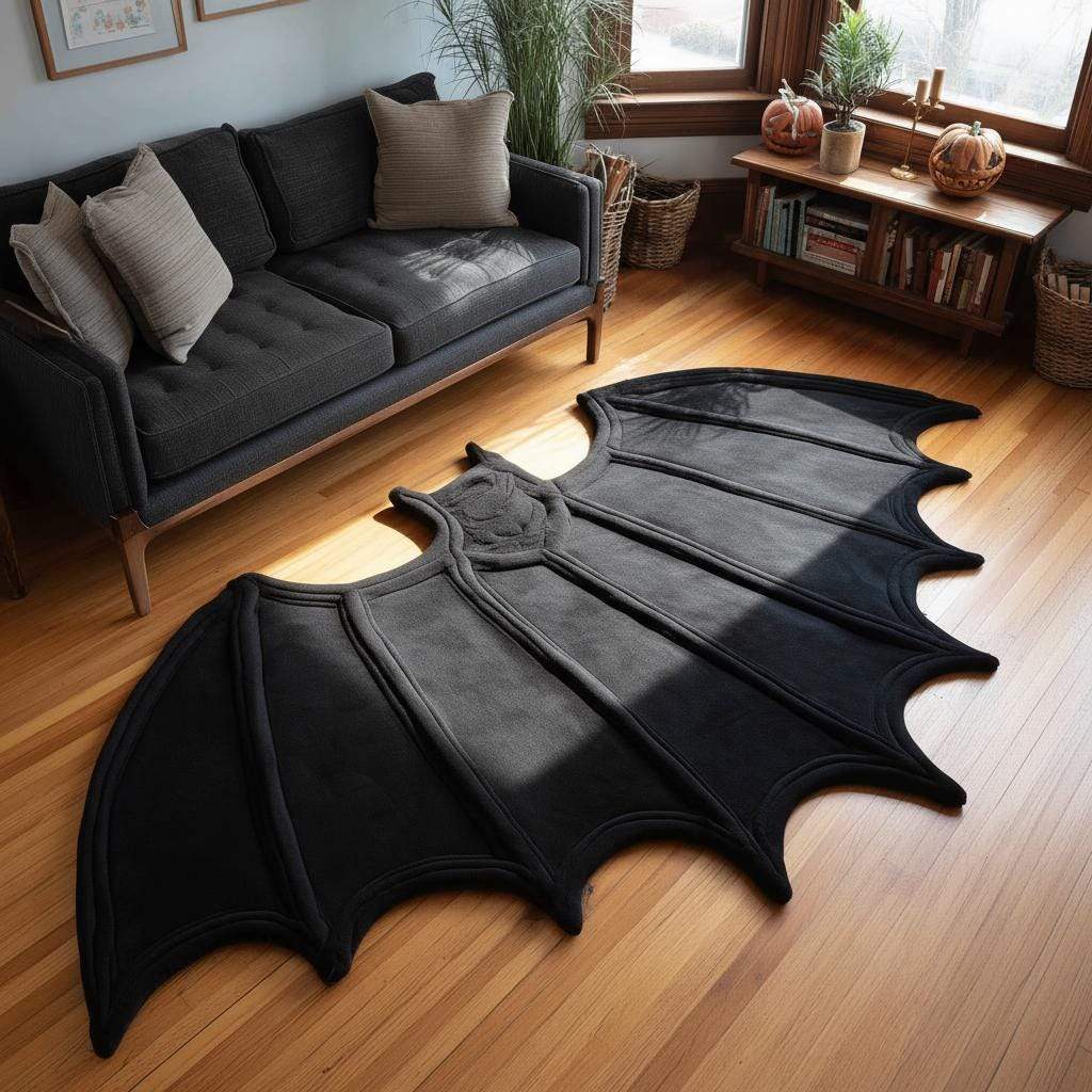 Handmade Tufted Wool Bat Rug: Gothic Halloween Decor 6x9