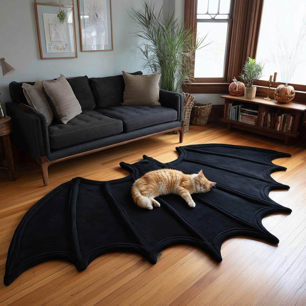 Handmade Tufted Wool Bat Rug: Gothic Halloween Decor 6x9