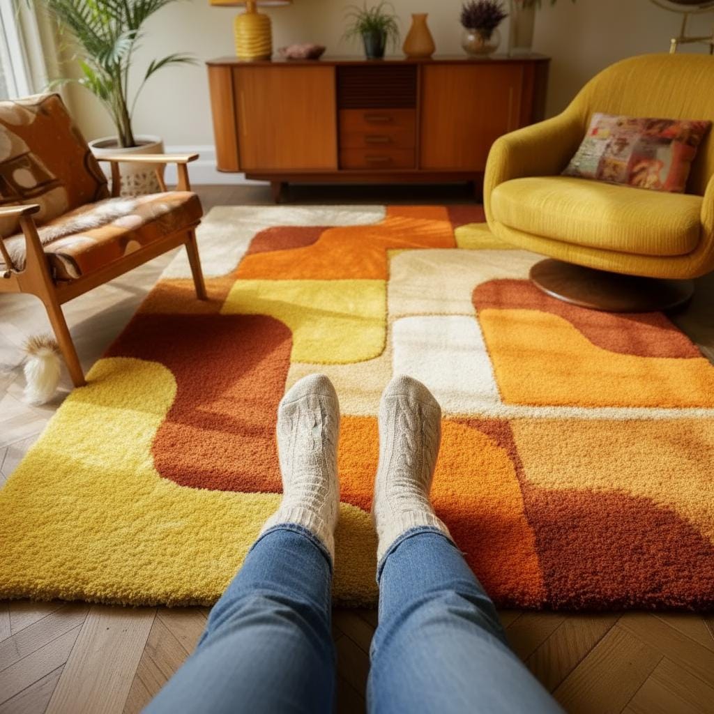 Handmade Tufted Wool Rug: Retro Geometric Design, Mid-Century Modern Decor