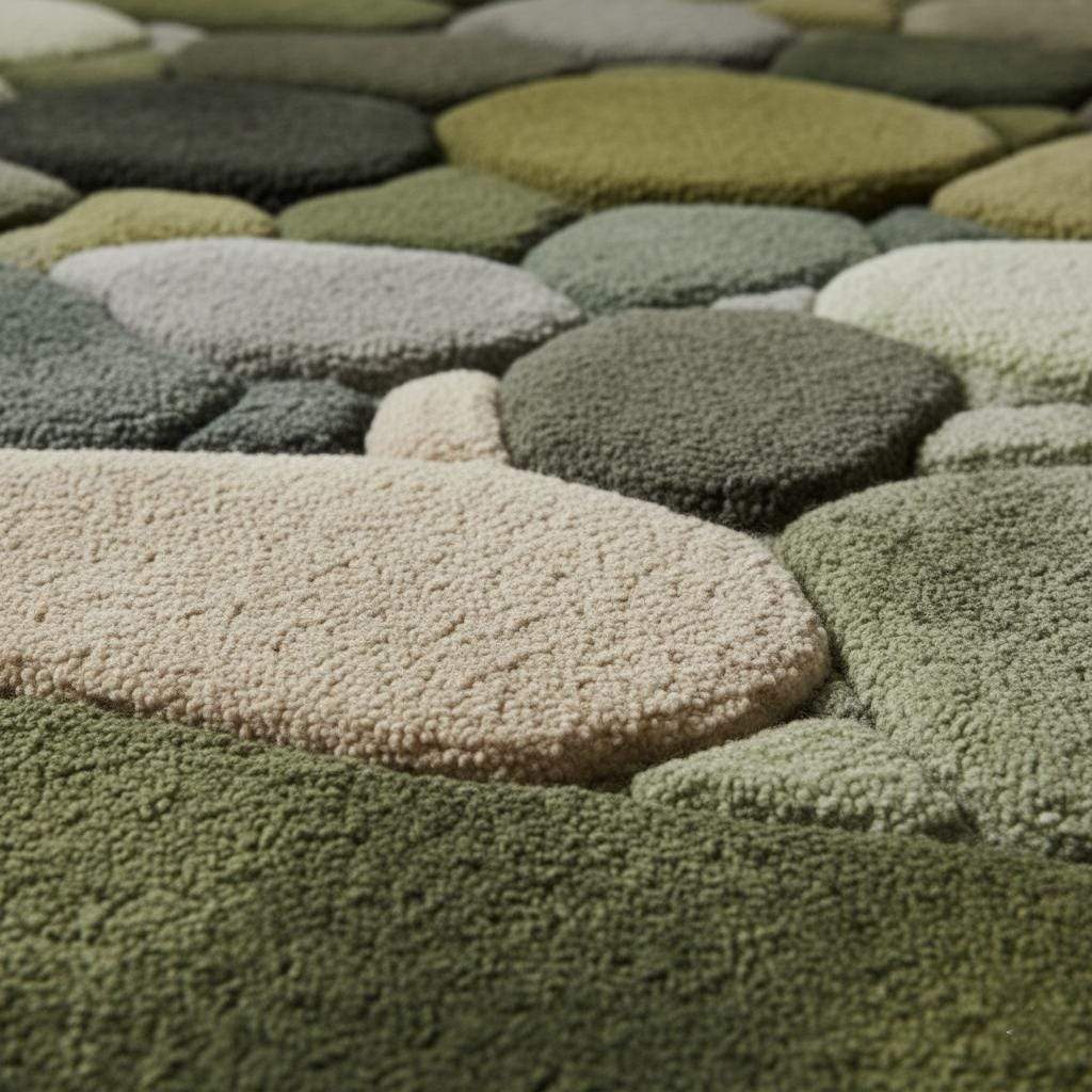 Handmade Wool Pebble Rug: 3D Stone Carpet, Biophilic Decor Teppich