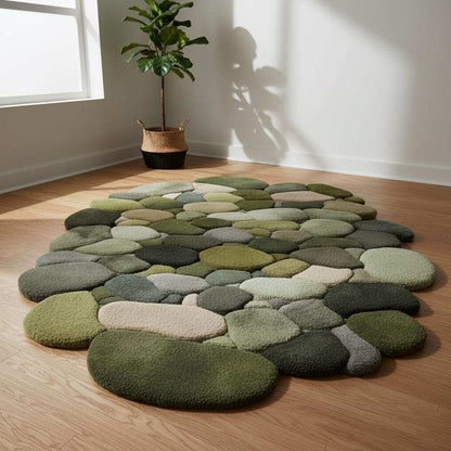 Handmade Wool Pebble Rug: 3D Stone Carpet, Biophilic Decor Teppich