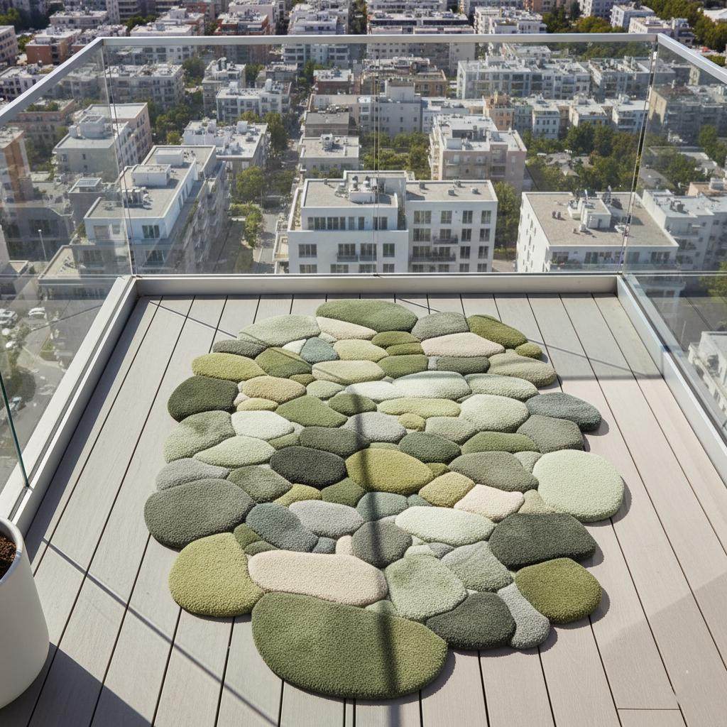 Handmade Wool Pebble Rug: 3D Stone Carpet, Biophilic Decor Teppich