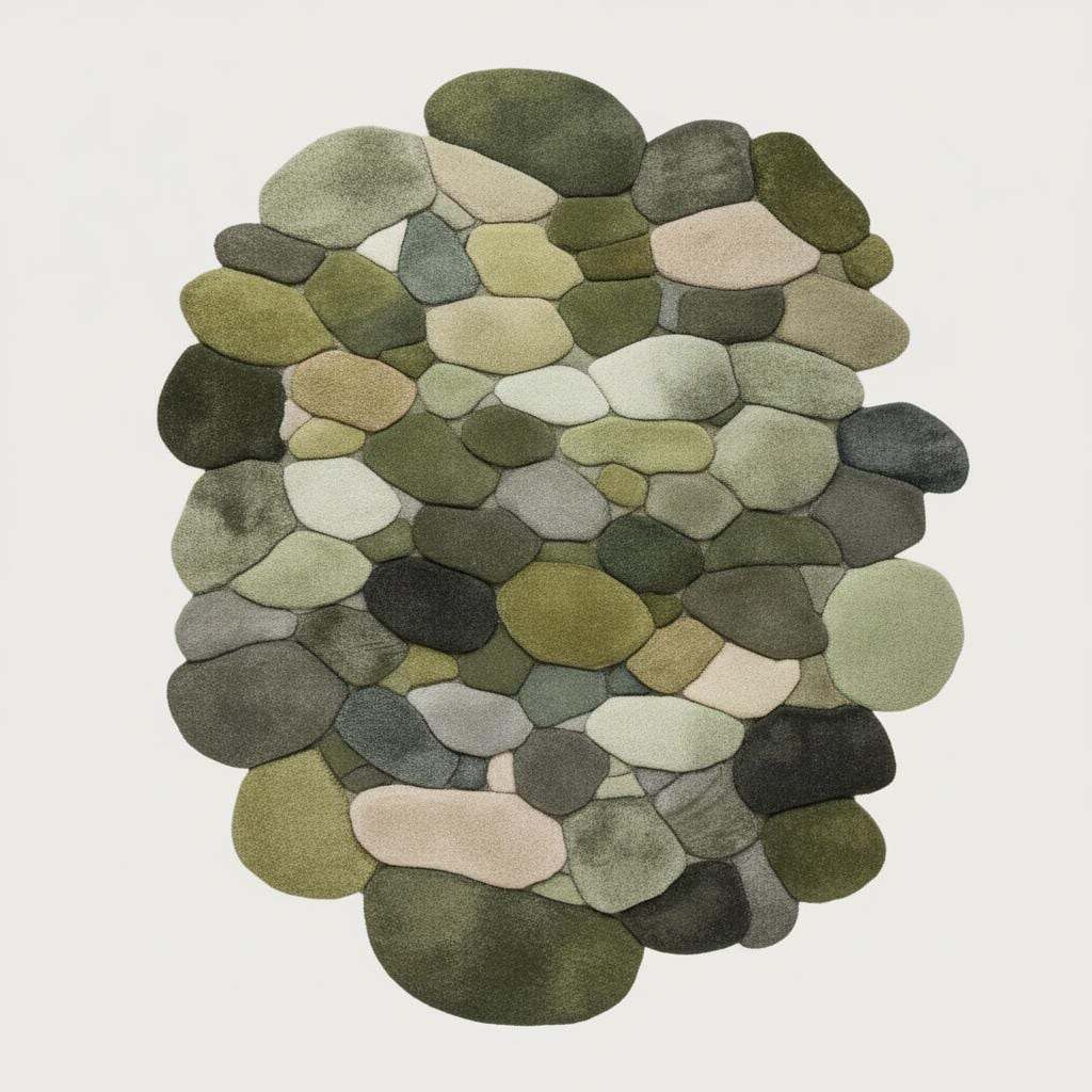 Handmade Wool Pebble Rug: 3D Stone Carpet, Biophilic Decor Teppich