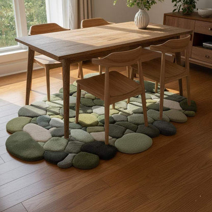 Handmade Wool Pebble Rug: 3D Stone Carpet, Biophilic Decor Teppich