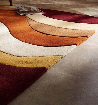Handmade Wool Rug: Retro 70s Abstract Wavy Design