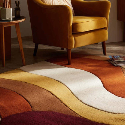 Handmade Wool Rug: Retro 70s Abstract Wavy Design