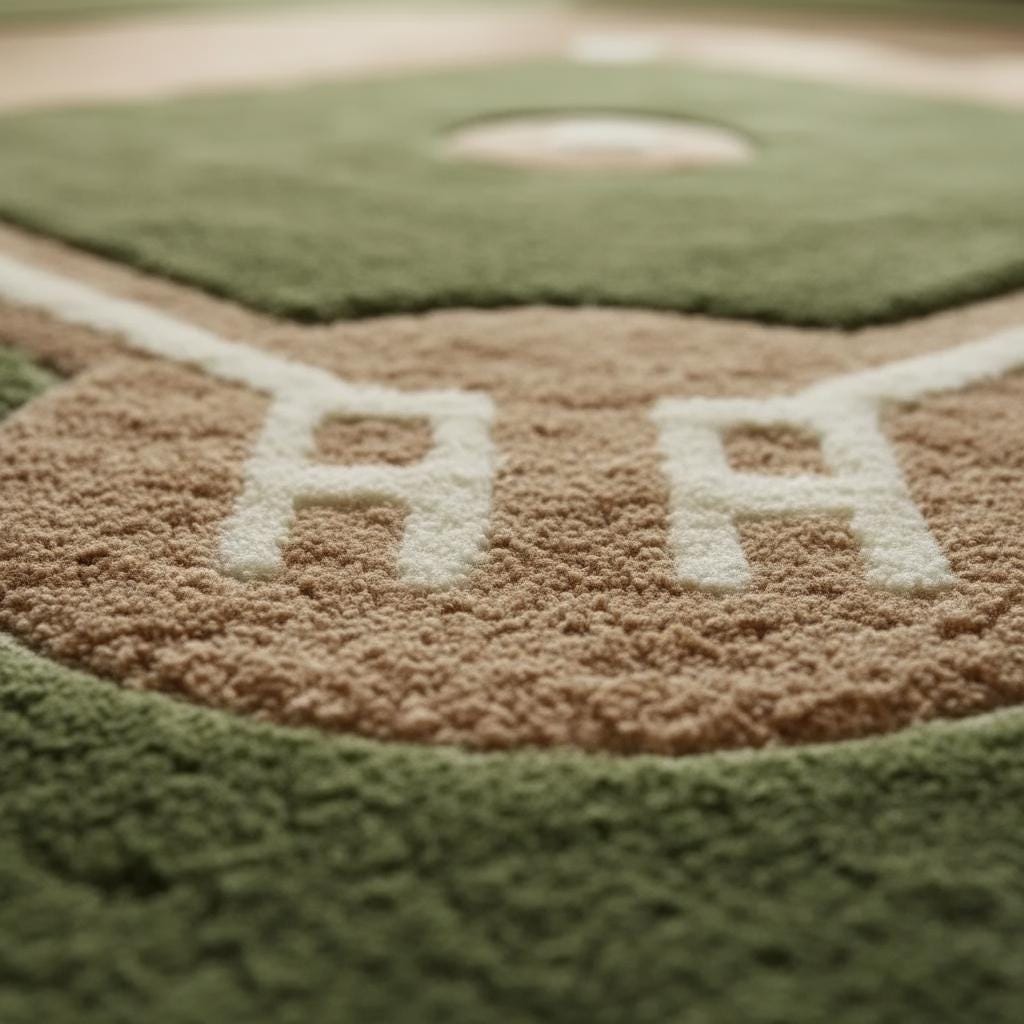 Handmade baseball rug with plush wool tufted baseball diamond design for kids room decor