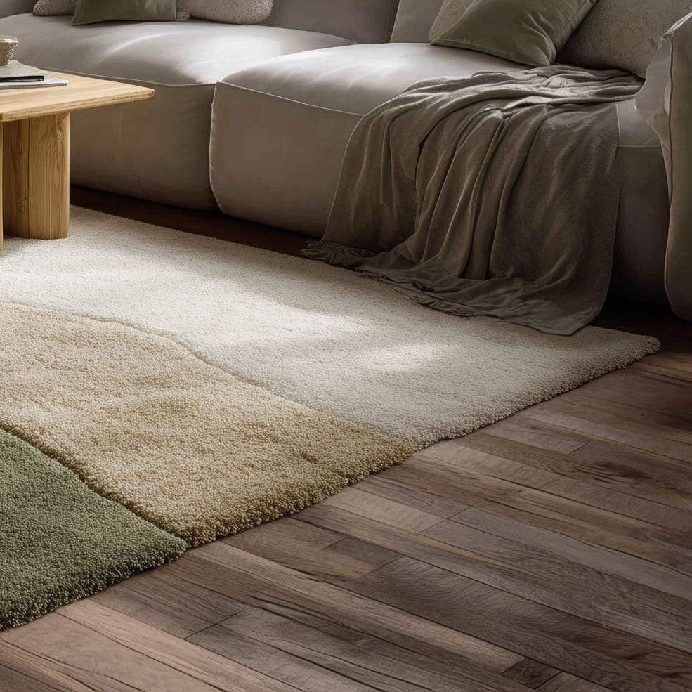 Handmade Wool Tufted Rug: Beige & Sage Green Abstract Carpet