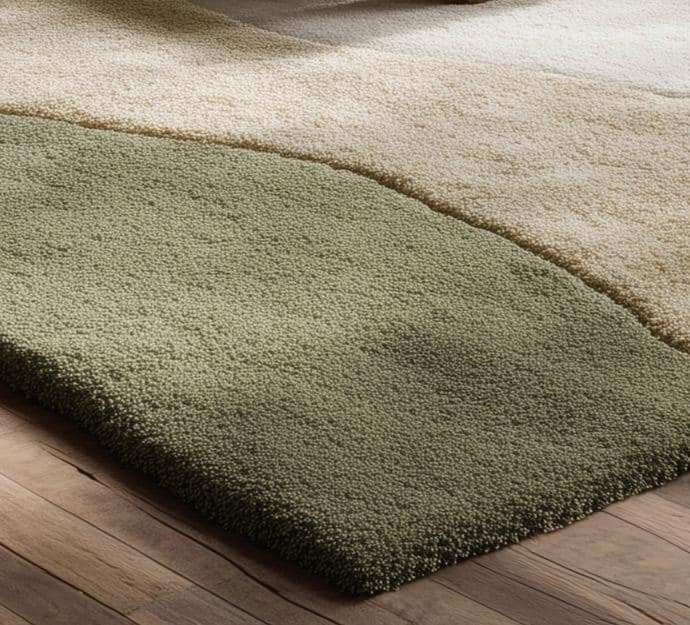 Handmade Wool Tufted Rug: Beige & Sage Green Abstract Carpet